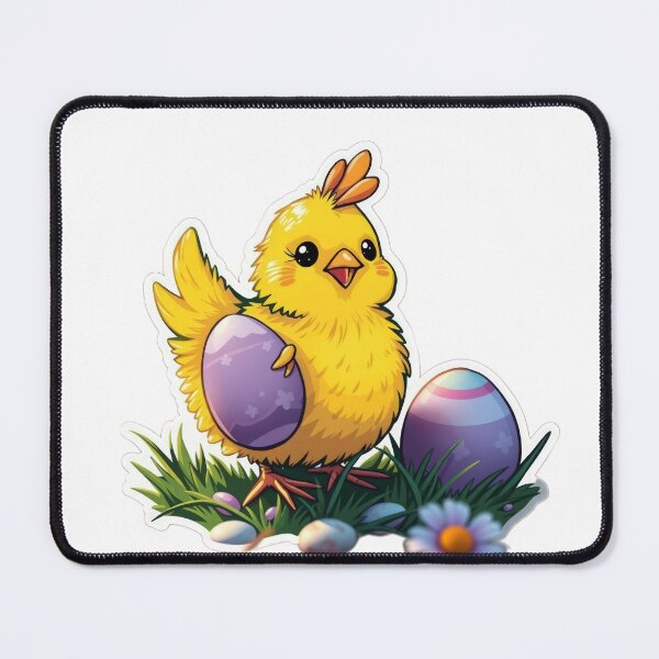 Item preview, cute Easter yellow chicken with colored eggs Sticker,cute easter,Happy Easter,Easter Day,easter illustration designed and sold by Expressions-Sel.