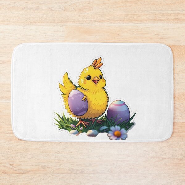 Item preview, cute Easter yellow chicken with colored eggs Sticker,cute easter,Happy Easter,Easter Day,easter illustration designed and sold by Expressions-Sel.
