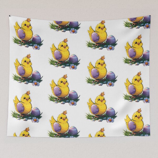 Item preview, cute Easter yellow chicken with colored eggs Sticker,cute easter,Happy Easter,Easter Day,easter illustration designed and sold by Expressions-Sel.