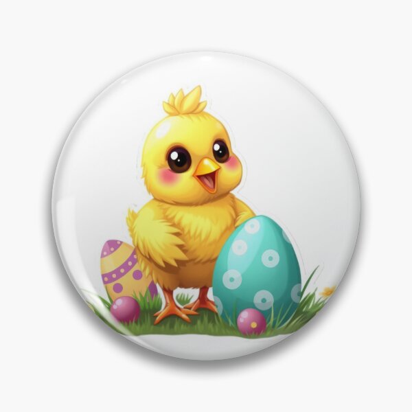 Item preview, cute Easter yellow chicken with colored eggs Sticker,cute easter,Happy Easter,Easter Day,easter illustration designed and sold by Expressions-Sel.