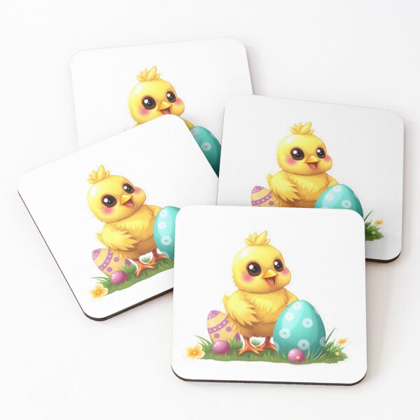 Item preview, cute Easter yellow chicken with colored eggs Sticker,cute easter,Happy Easter,Easter Day,easter illustration designed and sold by Expressions-Sel.