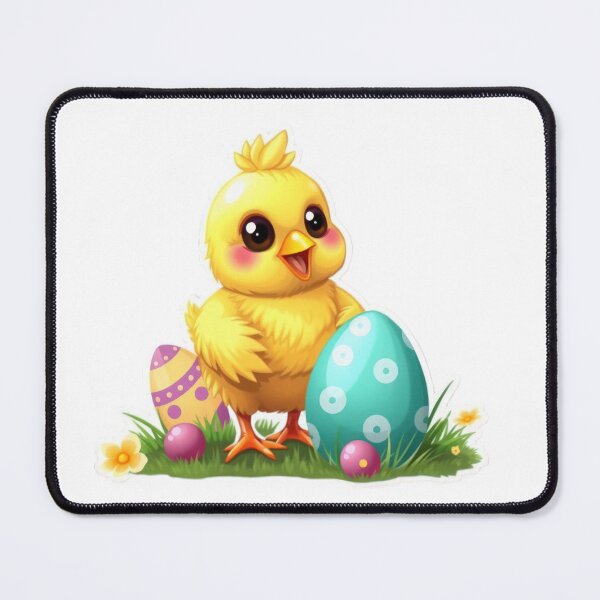 Item preview, cute Easter yellow chicken with colored eggs Sticker,cute easter,Happy Easter,Easter Day,easter illustration designed and sold by Expressions-Sel.
