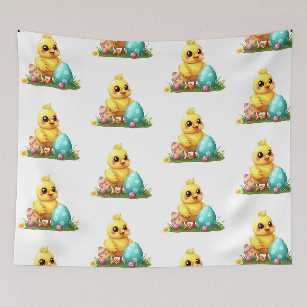 Item preview, cute Easter yellow chicken with colored eggs Sticker,cute easter,Happy Easter,Easter Day,easter illustration designed and sold by Expressions-Sel.
