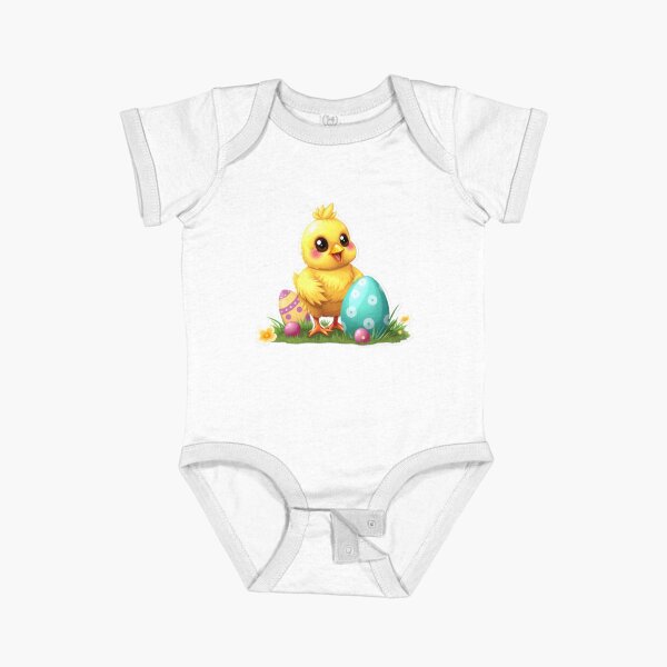 Item preview, cute Easter yellow chicken with colored eggs Sticker,cute easter,Happy Easter,Easter Day,easter illustration designed and sold by Expressions-Sel.