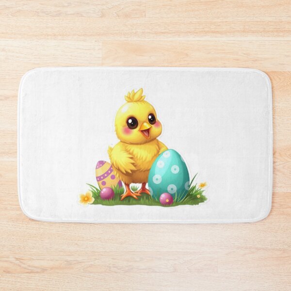 Item preview, cute Easter yellow chicken with colored eggs Sticker,cute easter,Happy Easter,Easter Day,easter illustration designed and sold by Expressions-Sel.