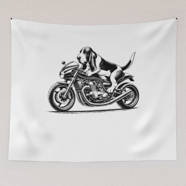 Item preview, Cool Basset Hound Riding a Motorcycle Biker Dog Lover designed and sold by Kimberley King Art  King Art.