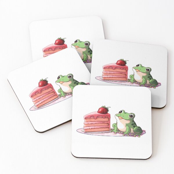 Item preview, Kawaii Frog with Strawberry Cake – Cute Dessert Animal Art designed and sold by ThaiArtShop.