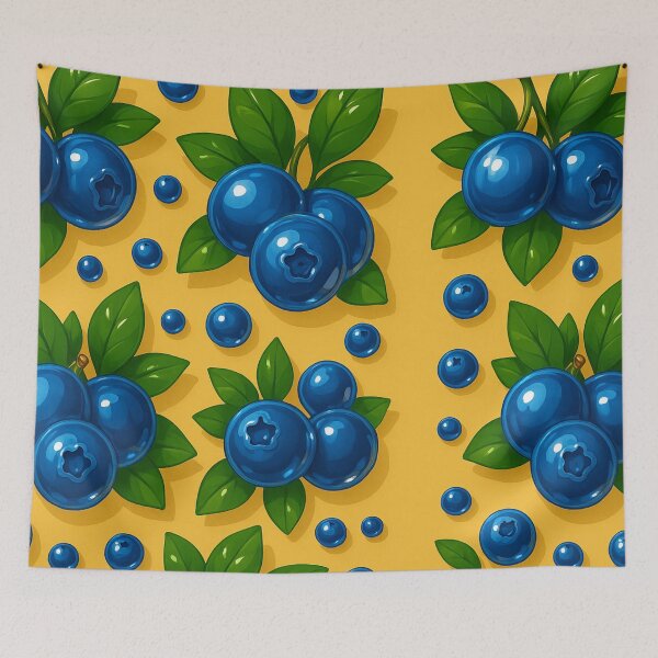 Item preview, Blue berry Foto Blue and Yellow Pattern – Whimsical Wild Berry Aesthetic Print, Cottagecore Fruit Art Summer Vibes Fruitcore  designed and sold by Bored Duck.