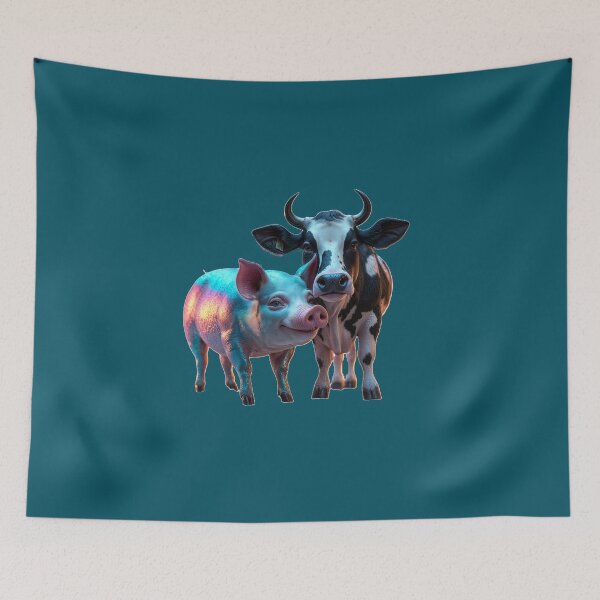 Item preview, A cow and a pig are enjoying a pleasant time designed and sold by Jill's Closet.