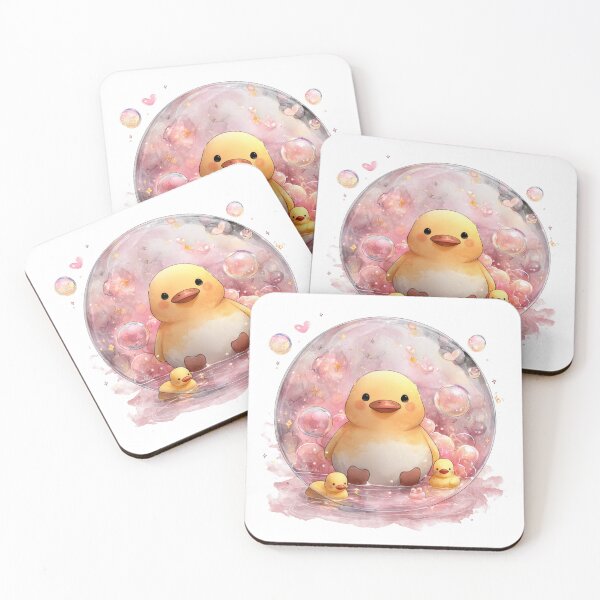 Item preview, Bubble of Joy – Kawaii Duck in Pink Watercolor Bubbles designed and sold by ThaiArtShop.
