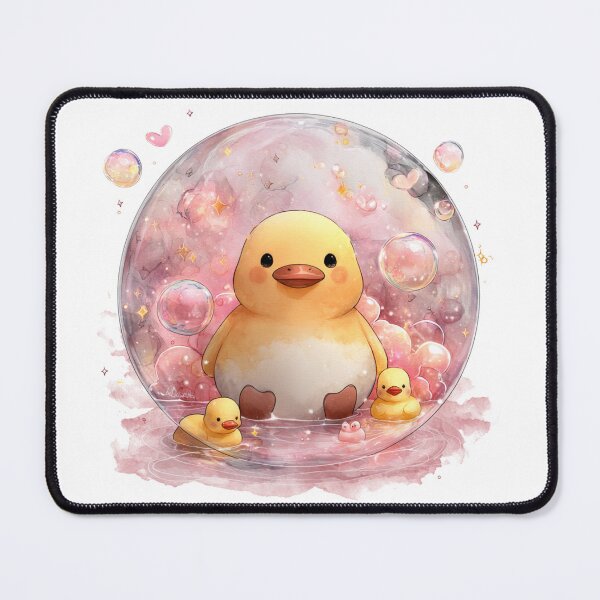 Item preview, Bubble of Joy – Kawaii Duck in Pink Watercolor Bubbles designed and sold by ThaiArtShop.