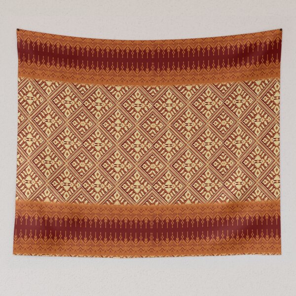 Aperçu de l'œuvre Ikat thaïlandais Dark Elegance – Motif ethnique audacieux à losanges noirs et dorés créée et vendue par Mondee Shop.