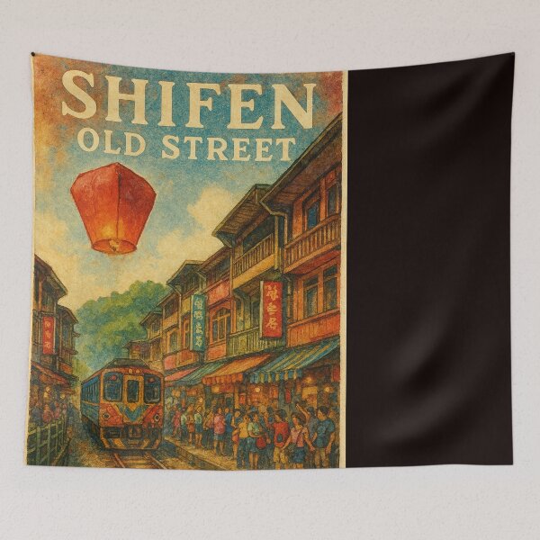 Item preview, Shifen Old Street Railway Scene with Sky Lantern designed and sold by Places On Earth.