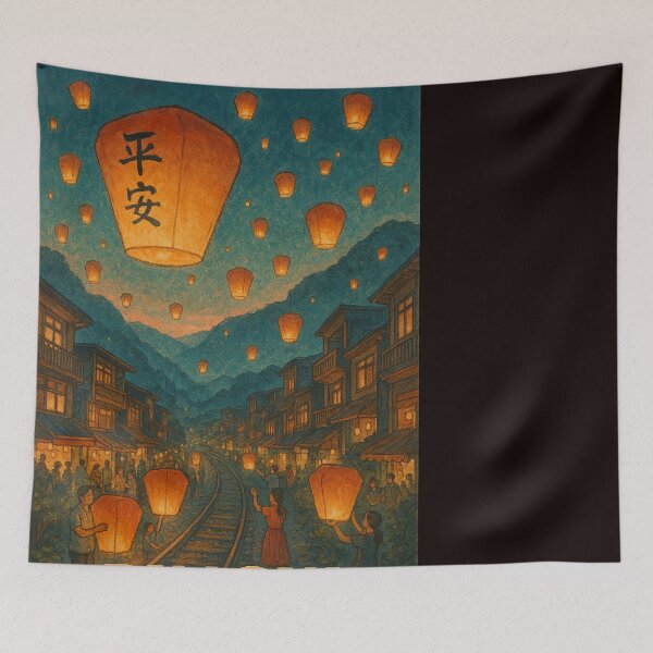 Item preview, Pingxi Lantern Festival Night Scene with Floating Lanterns designed and sold by Places On Earth.