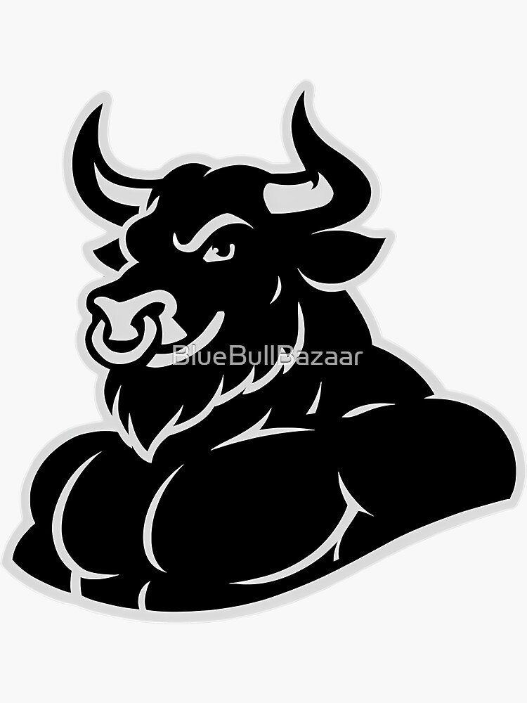 Thumbnail 3 of 3, Sticker, Handsome Anthro Furry Bull Black and White Art designed and sold by BlueBullBazaar.