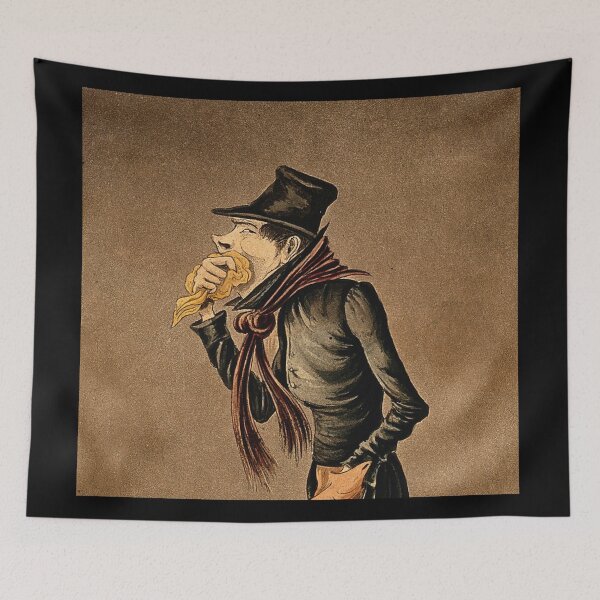 Item preview, Coloured aquatint, ca. 1862, depicting a man covering his mouth with a handkerchief, walking through a smoggy London street designed and sold by Vintage Designs +.
