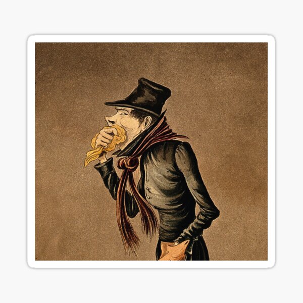 Item preview, Coloured aquatint, ca. 1862, depicting a man covering his mouth with a handkerchief, walking through a smoggy London street designed and sold by Vintage Designs +.