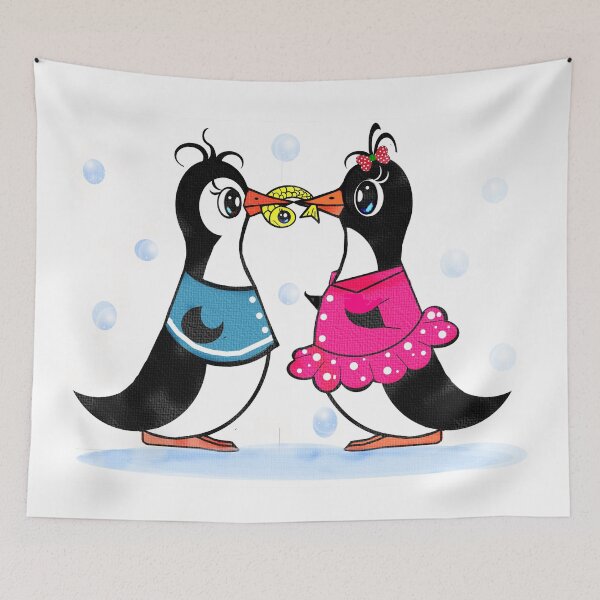 Item preview, Two adorable penguins split a fish. designed and sold by Shirley cute art .