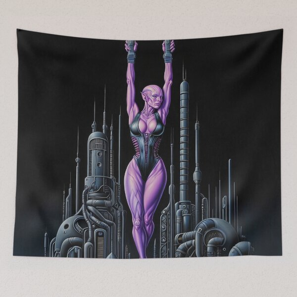 Item preview,  Biomechanical hot sexy pink Alien woman Gothic heavy metal landscape art designed and sold by Vintage Designs +.