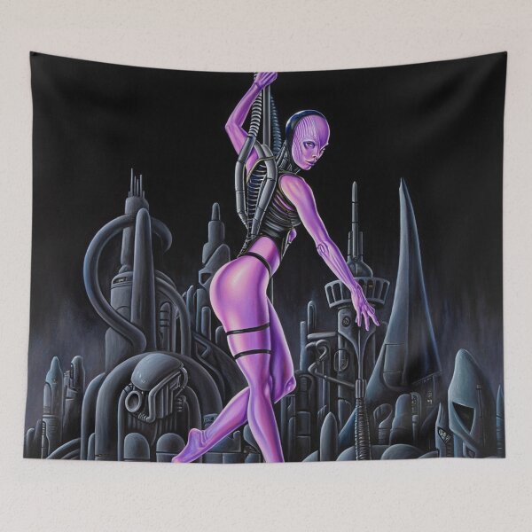 Item preview, Biomechanical hot sexy pink Alien woman Gothic heavy metal landscape art designed and sold by Vintage Designs +.