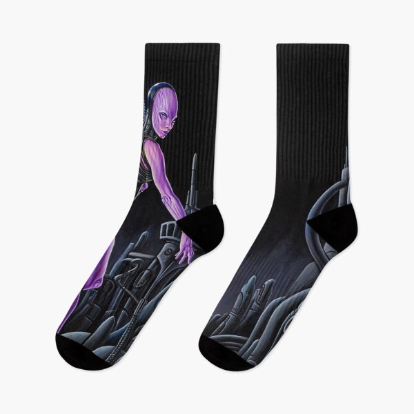 Item preview, Biomechanical hot sexy pink Alien woman Gothic heavy metal landscape art designed and sold by Vintage Designs +.
