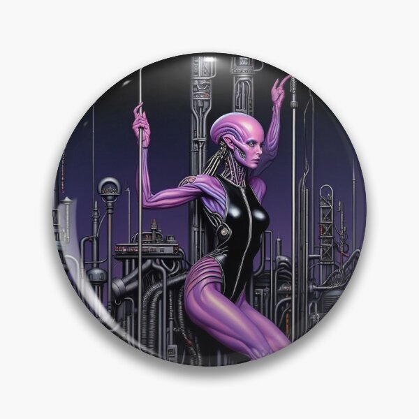 Item preview, Biomechanical hot sexy pink Alien woman Gothic heavy metal landscape art designed and sold by Vintage Designs +.