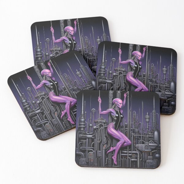 Item preview, Biomechanical hot sexy pink Alien woman Gothic heavy metal landscape art designed and sold by Vintage Designs +.