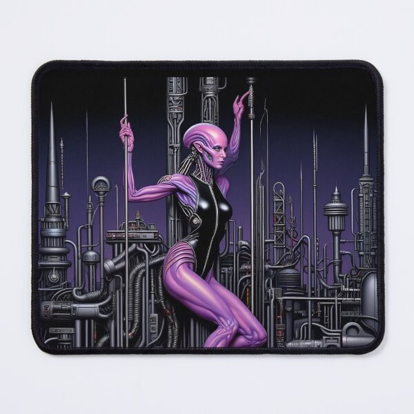 Item preview, Biomechanical hot sexy pink Alien woman Gothic heavy metal landscape art designed and sold by Vintage Designs +.