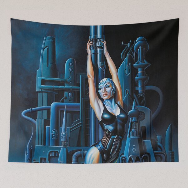 Item preview, Biomechanical hot sexy blue  Alien woman Gothic heavy metal landscape art designed and sold by Vintage Designs +.