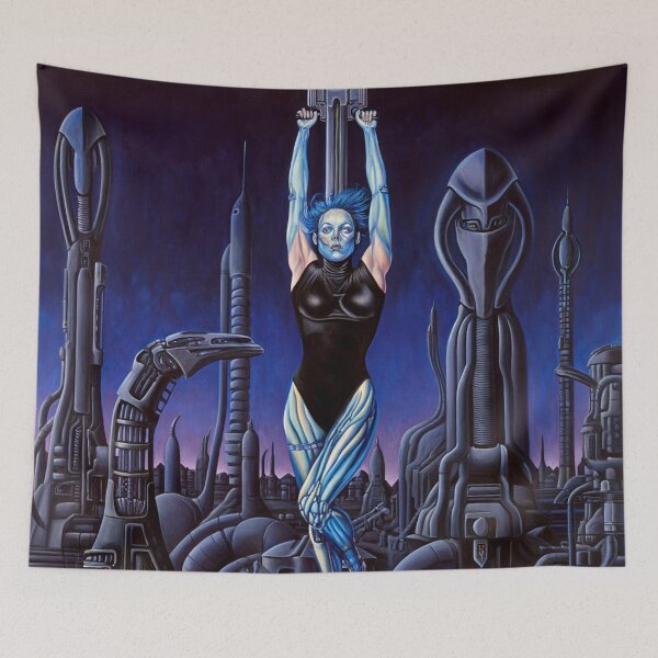 Item preview, Biomechanical hot sexy blue  Alien woman Gothic heavy metal landscape art designed and sold by Vintage Designs +.