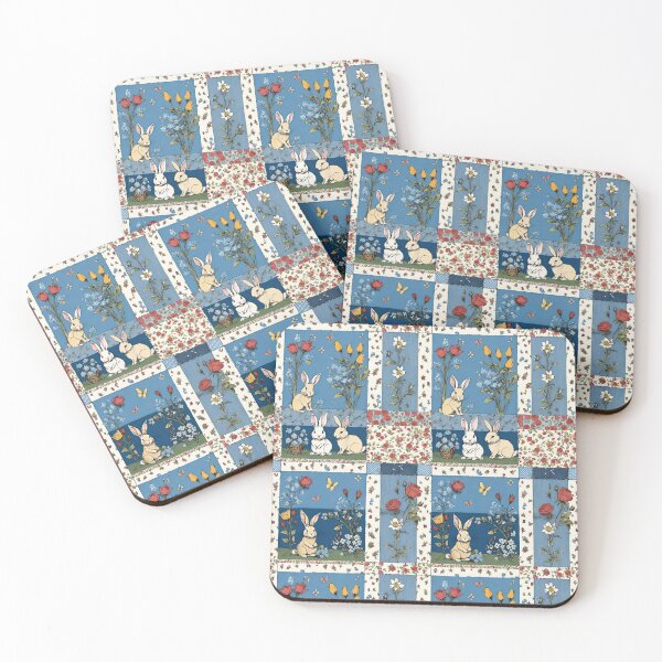 Item preview, Denim And Floral Patchwork Bunny Rabbits With Roses And Forget-Me-Nots designed and sold by CarrollGene.
