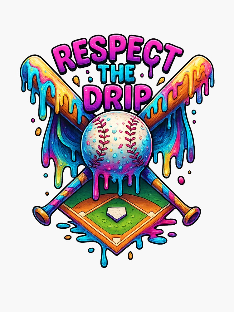 Imagen 3 de 3, Pegatina con la obra Respeta el goteo del béisbol Home Plate con chispas Drip, diseñada y vendida por diyoor.
