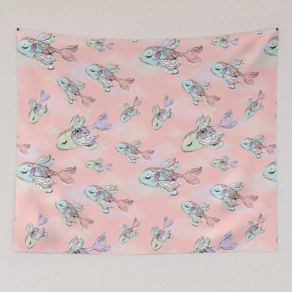 Item preview, Fancy Flying Fishes in a Pink Cloudy Sky designed and sold by KaramfilaS.