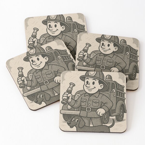Item preview, Firefighter and Dachshund – 1930s Cartoon Style Fire Truck designed and sold by KishShop.