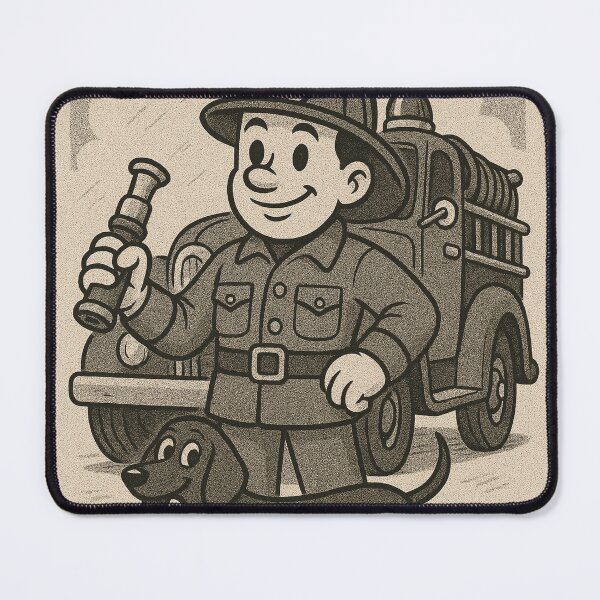 Item preview, Firefighter and Dachshund – 1930s Cartoon Style Fire Truck designed and sold by KishShop.