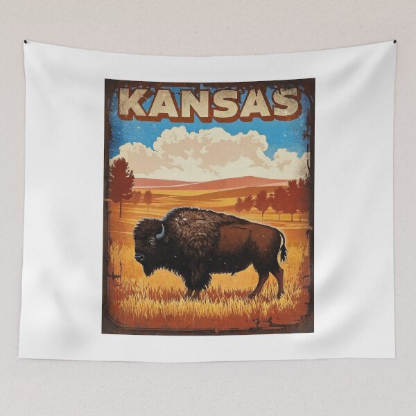 Item preview, Vintage kansas bison wildlife art print designed and sold by PastEcho.