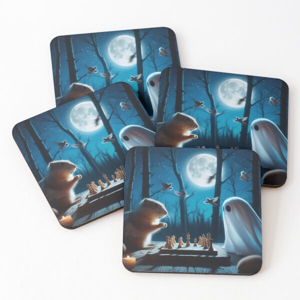 Item preview, cute squirrel and ghost playing chess designed and sold by Dogandesighn.