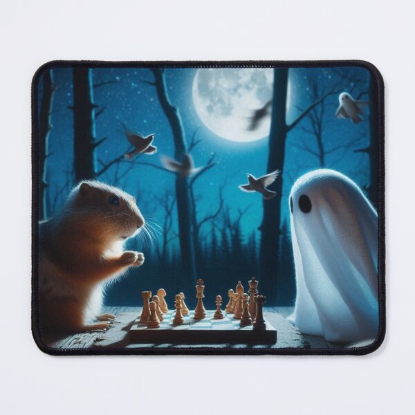 Item preview, cute squirrel and ghost playing chess designed and sold by Dogandesighn.