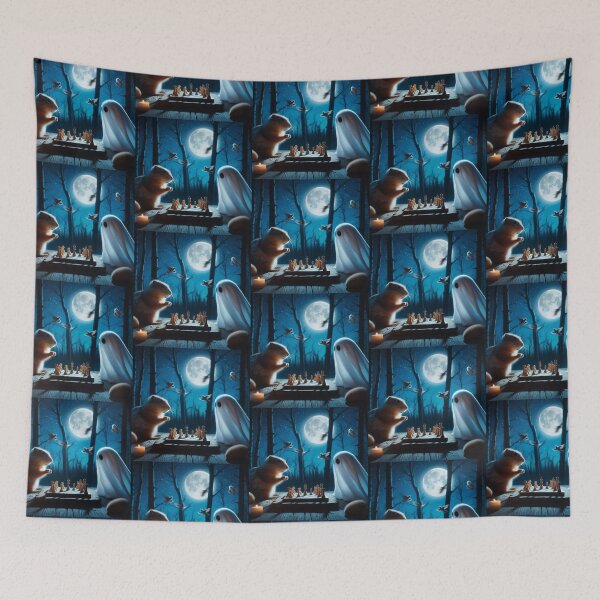 Item preview, cute squirrel and ghost playing chess designed and sold by Dogandesighn.