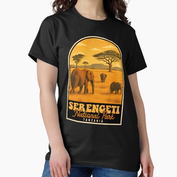 Aperçu de l'œuvre Affiche vintage du parc national du Serengeti – Safari en Tanzanie avec éléphants et acacias créée et vendue par JackCurtis1991.