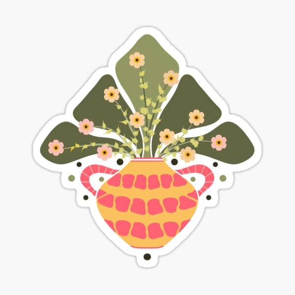 Matisse pattern of a Vase of retro pink flowers 1900 style Sticker