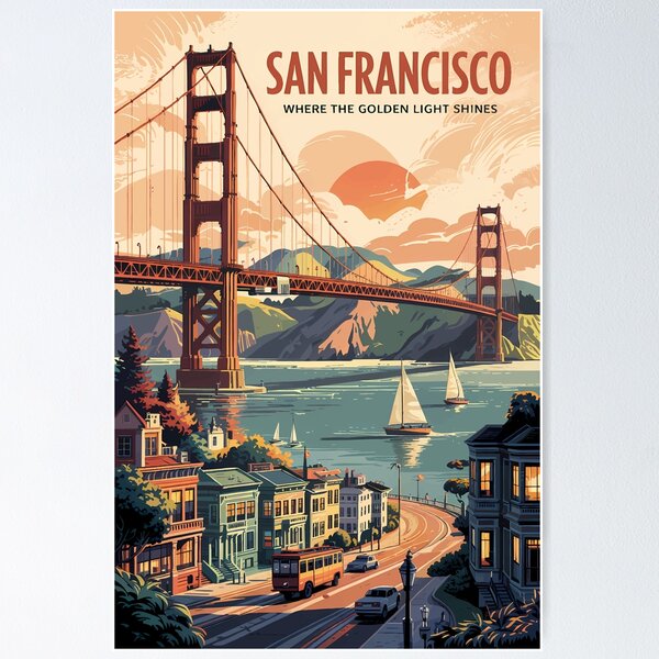Item preview, San Francisco California Skyline Travel Art Vintage designed and sold by KrisSidDesigns.