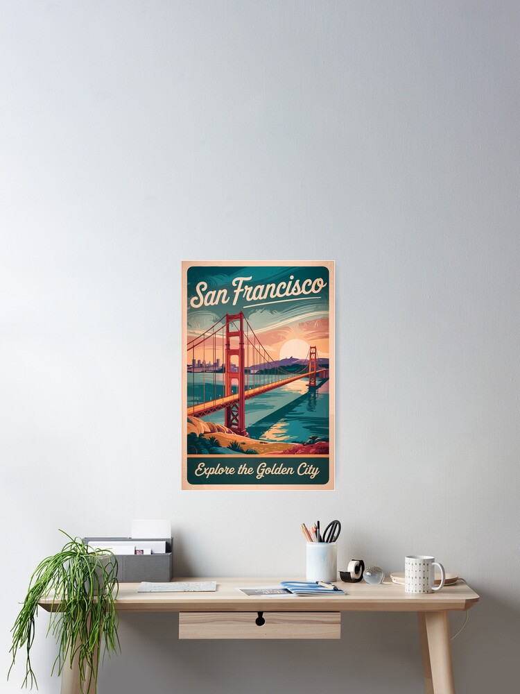 Thumbnail 2 of 3, Poster, San Francisco California Golden Gate Bridge Travel Art Vintage designed and sold by KrisSidDesigns.