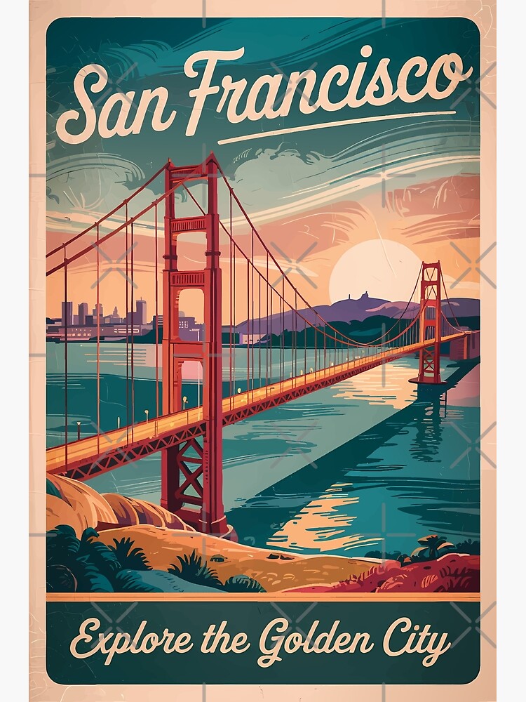 Thumbnail 3 of 3, Poster, San Francisco California Golden Gate Bridge Travel Art Vintage designed and sold by KrisSidDesigns.