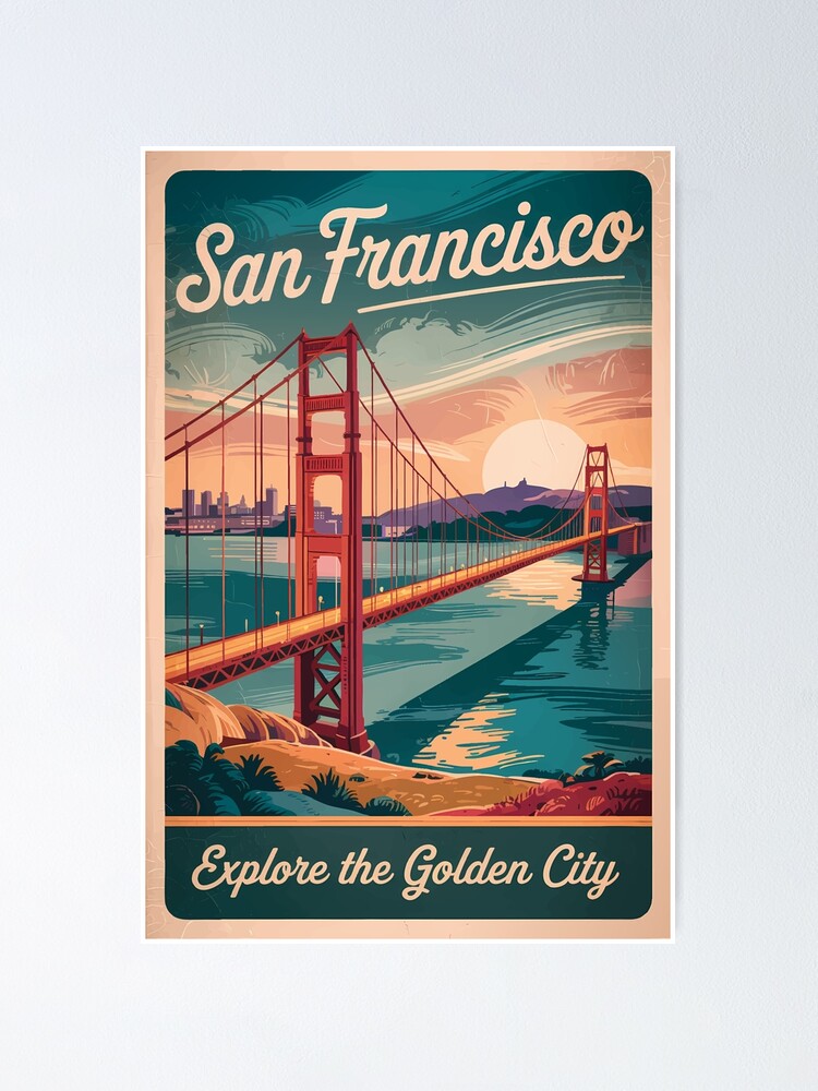 Thumbnail 1 of 3, Poster, San Francisco California Golden Gate Bridge Travel Art Vintage designed and sold by KrisSidDesigns.