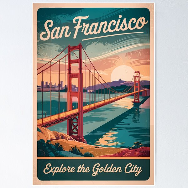 Item preview, San Francisco California Golden Gate Bridge Travel Art Vintage designed and sold by KrisSidDesigns.