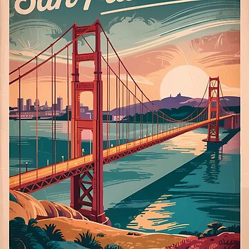 Artwork thumbnail, San Francisco California Golden Gate Bridge Travel Art Vintage by KrisSidDesigns