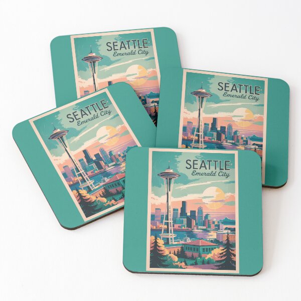 Item preview, Seattle Washington Skyline Travel Art Vintage designed and sold by KrisSidDesigns.