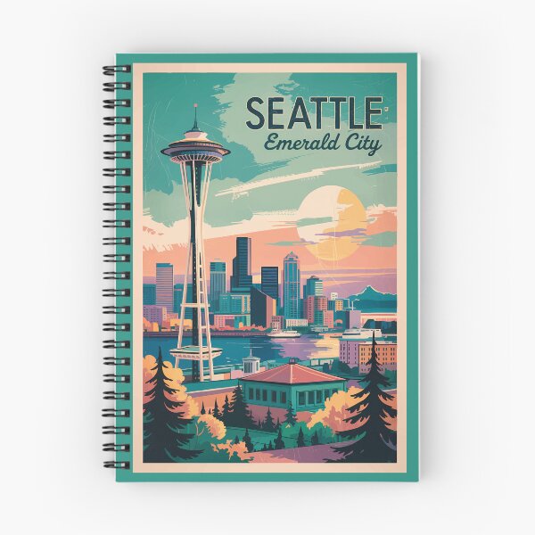 Item preview, Seattle Washington Skyline Travel Art Vintage designed and sold by KrisSidDesigns.