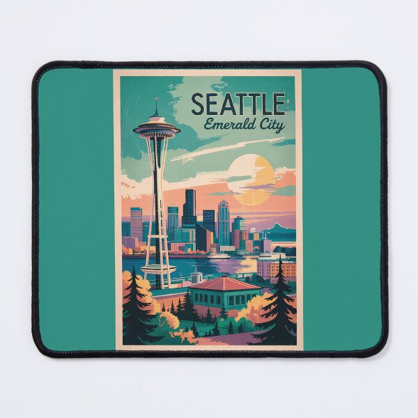 Item preview, Seattle Washington Skyline Travel Art Vintage designed and sold by KrisSidDesigns.